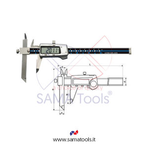 Digital caliper with moving measuring jaw