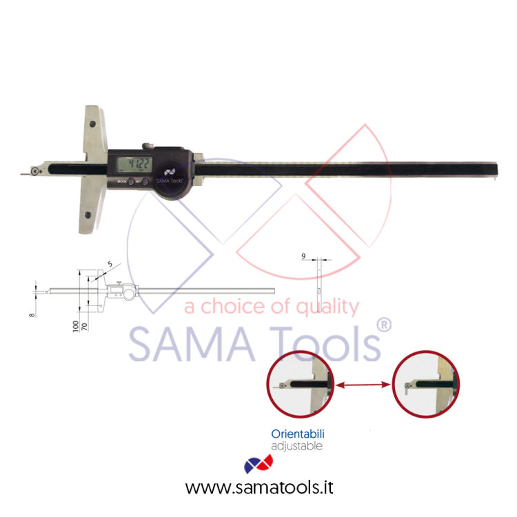 Calibro Digitale di profondità IP67 con punta orientabile, elettronica Sylvac e uscita dati -