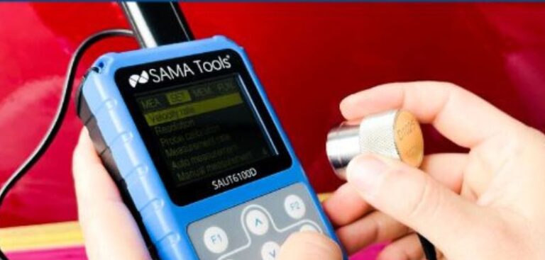 The thickness gauge for measuring fiberglass.